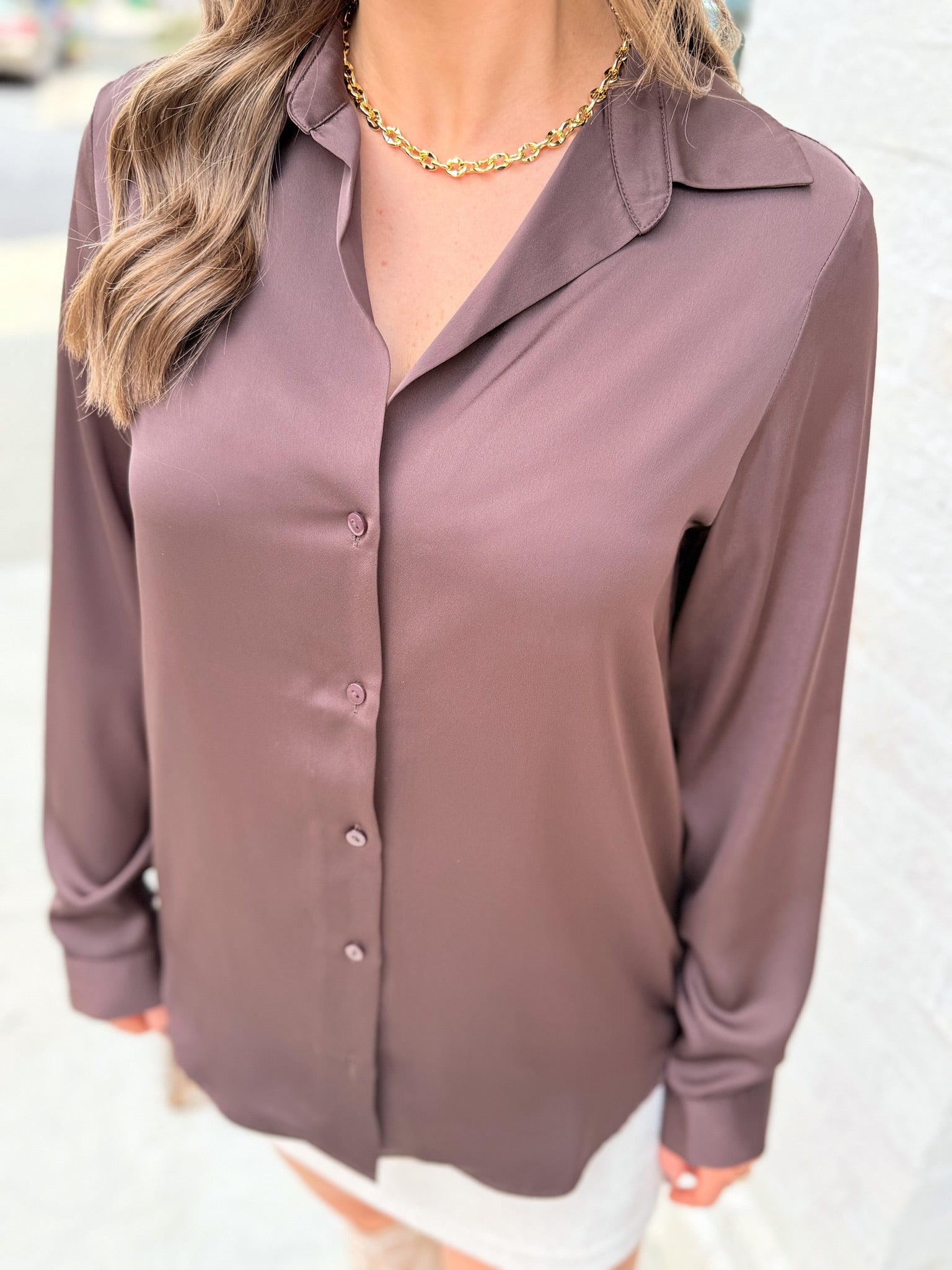 Show & Tell Button Down Espresso Blouse