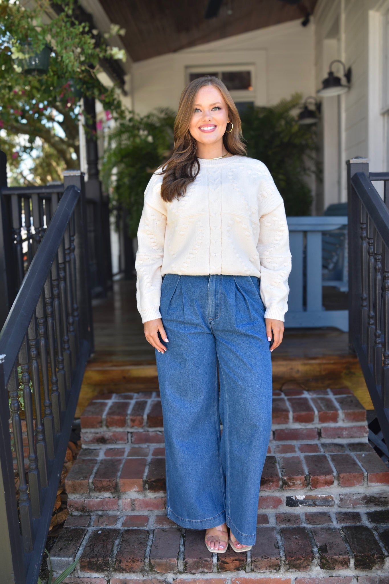 Karen Denim Pleated Wide Leg Pants