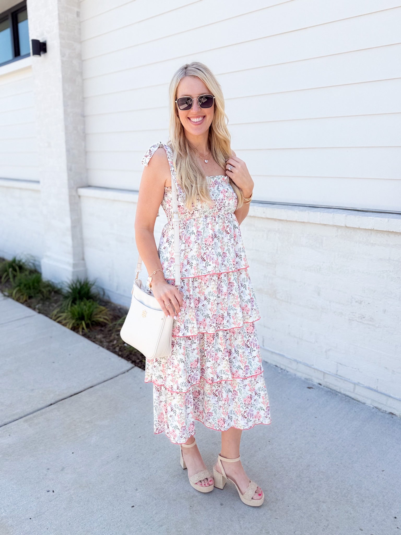 Spring Time Smocked Blush Maxi Floral Dress