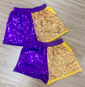 Purple & Yellow Color Combo Sequins Shorts