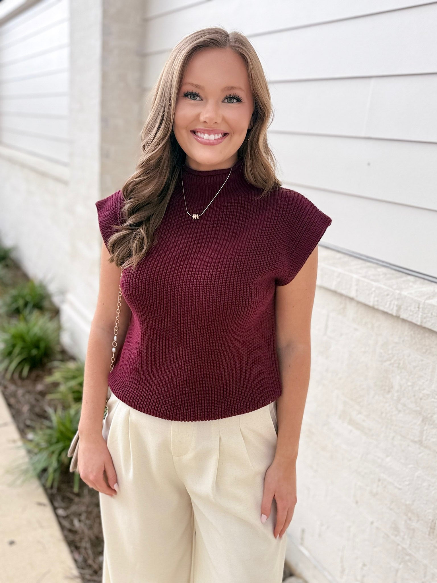 Best Friends Burgundy Ribbed Knit Sweater