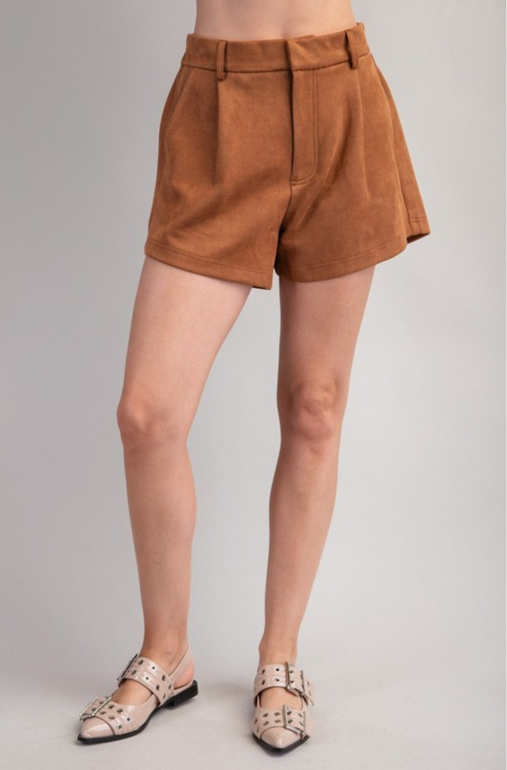 Final Moments High Wasted Brown Suede Shorts