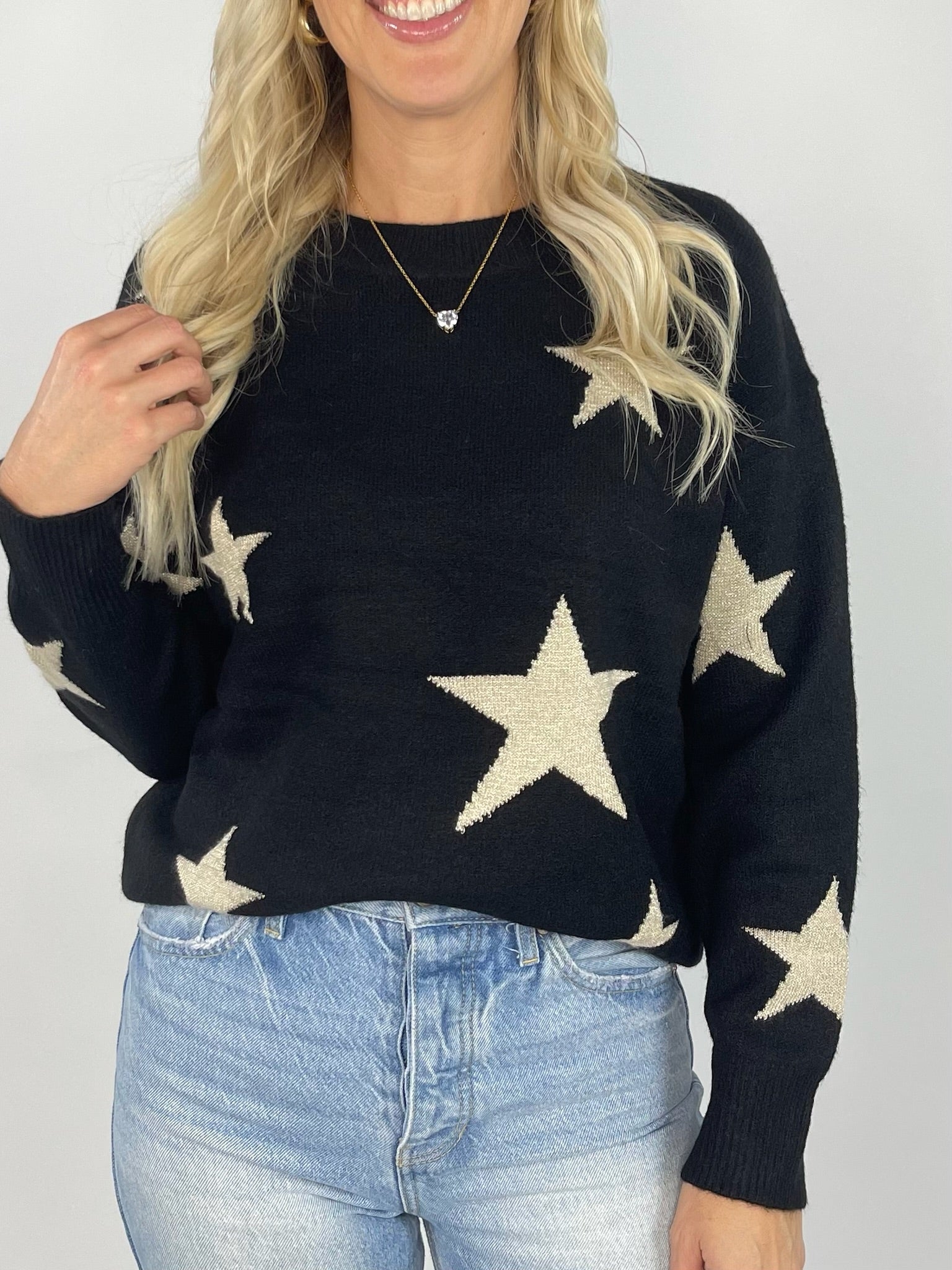 Star Pattern Black Sweater