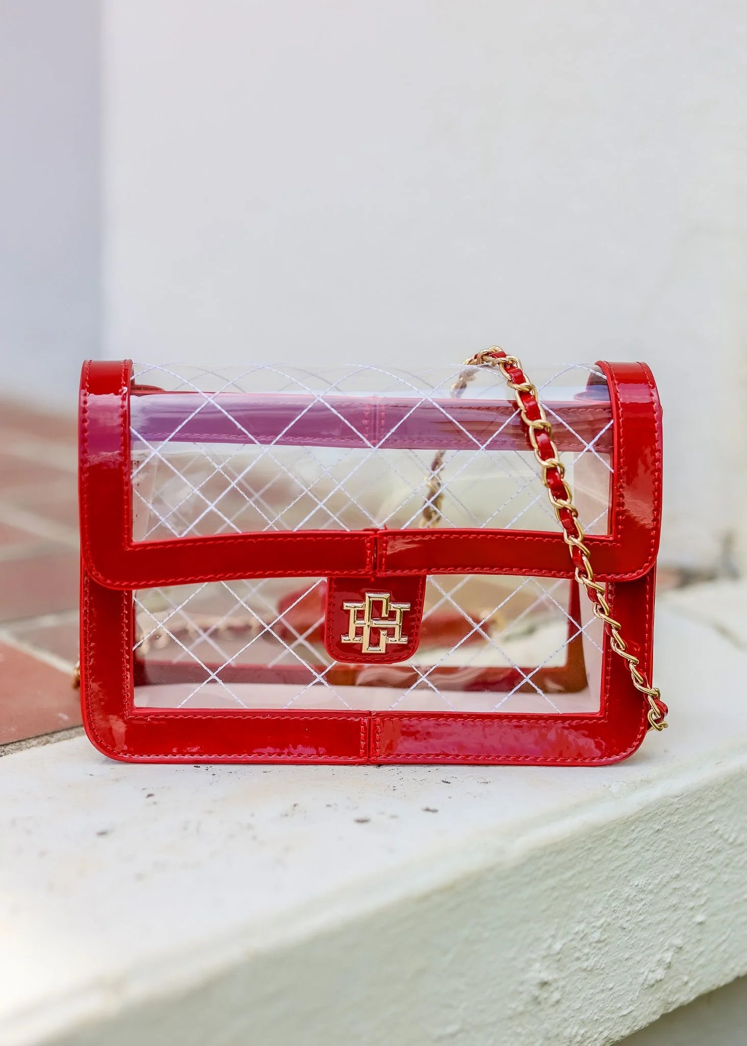 Quinn Red Patent Quilted Clear Bag