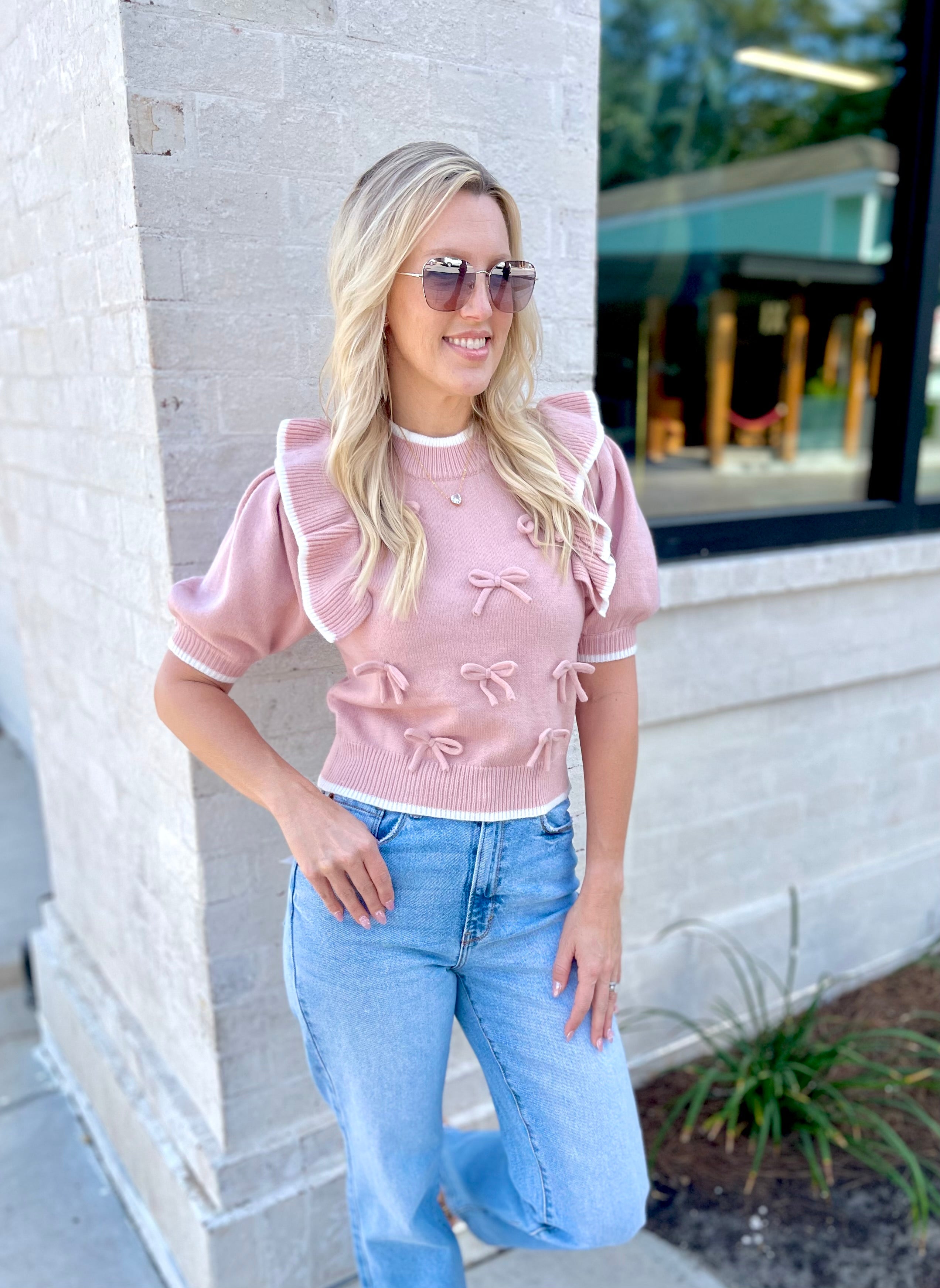 Go With Me Dusty Pink Bow Sweater