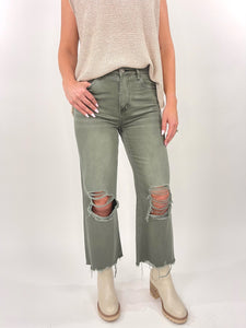 Candace 90s Vintage Crop Flare Washed Green Jeans