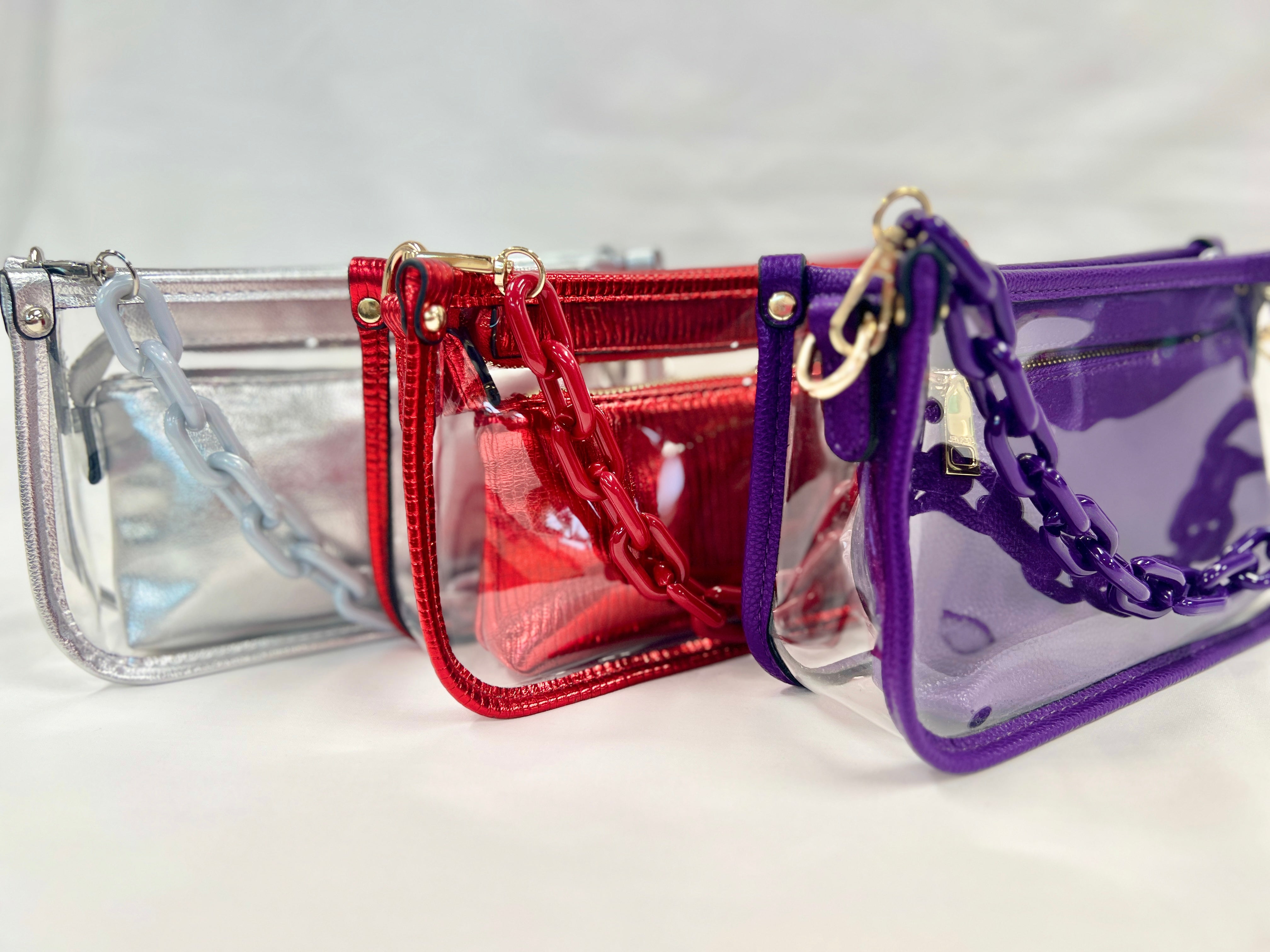 Jessica Purple Clear Crossbody w/ Chain