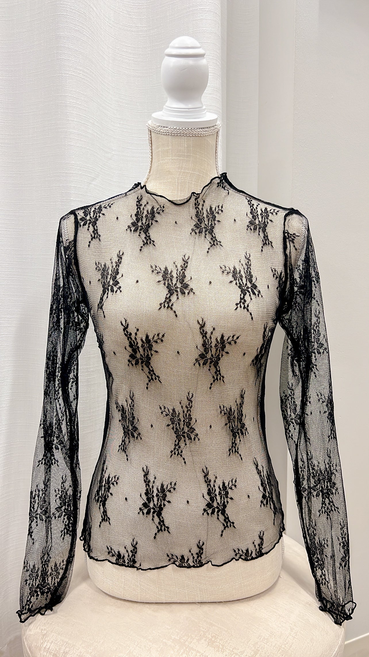 Never Stray Black Sheer Lace Fitted Top