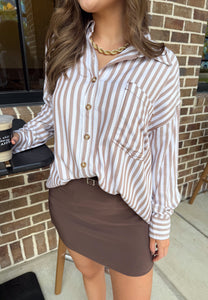 Dasia Brown Striped Button Down Shirt