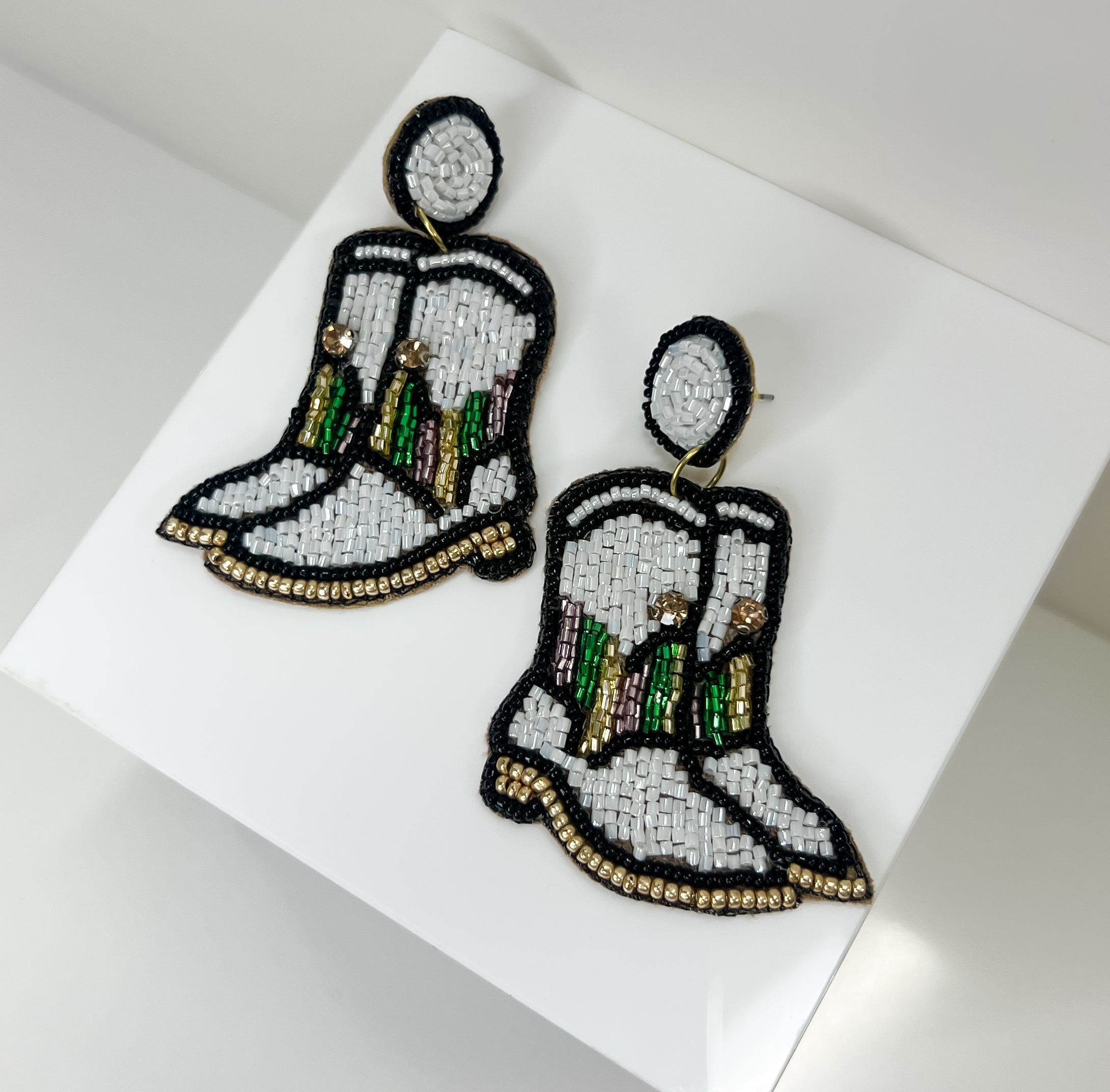 Beaded Mardi Gras Boot Earrings