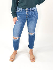 Celeste High Rise Straight Button Up Medium Wash Jeans