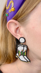 Beaded Mardi Gras Boot Earrings