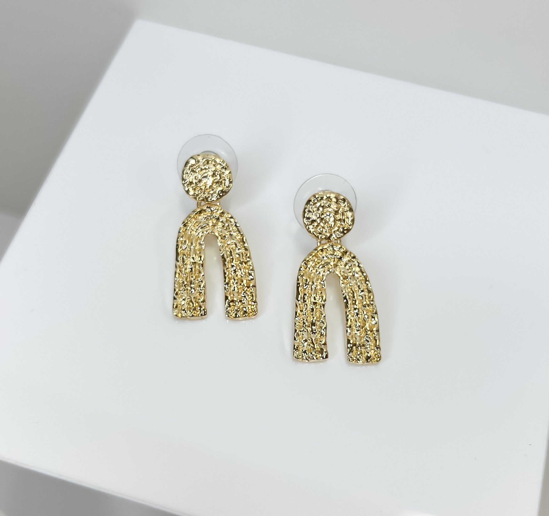 Gold Textured Arch Earrings