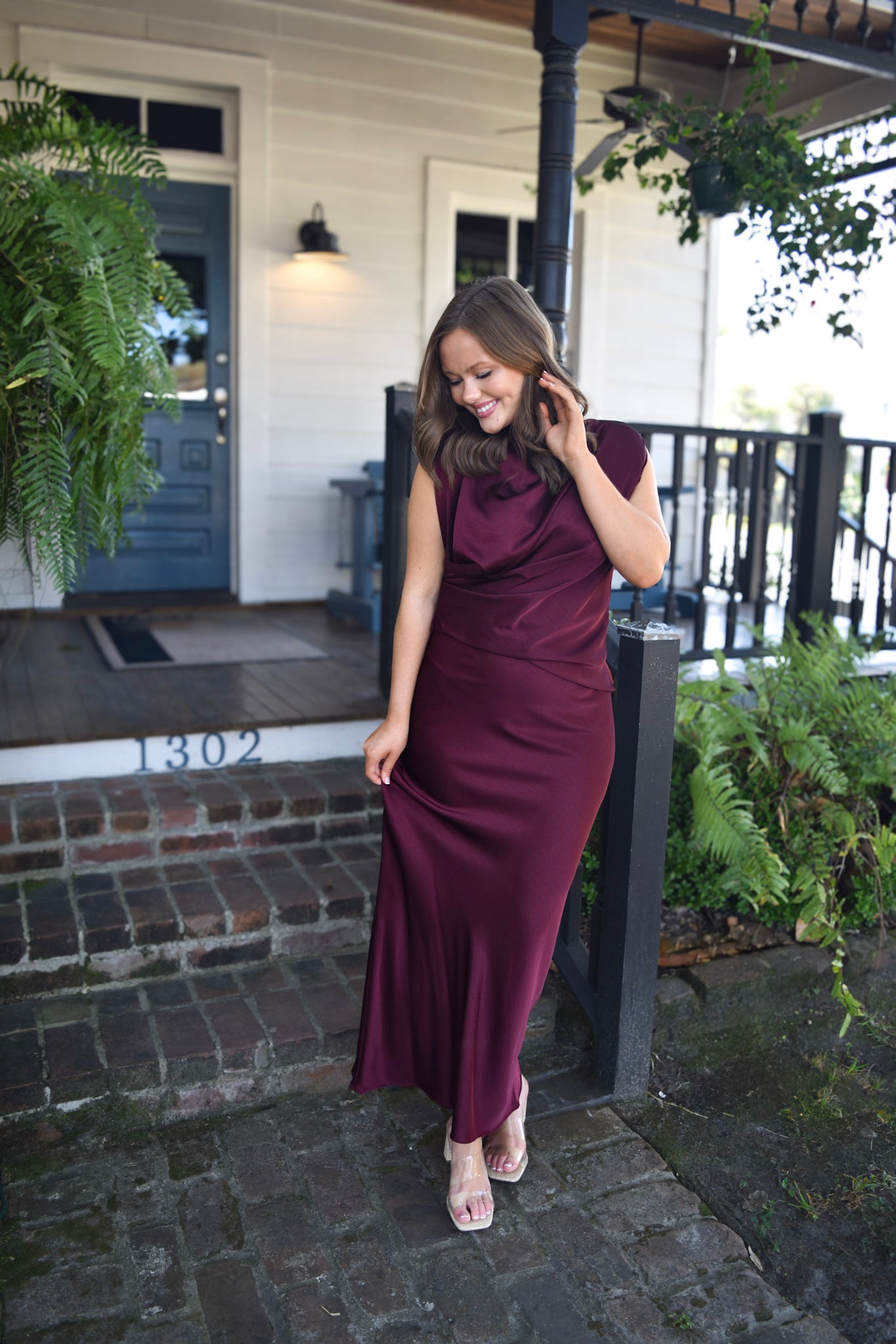 Ashley Burgundy Long Silk Dress