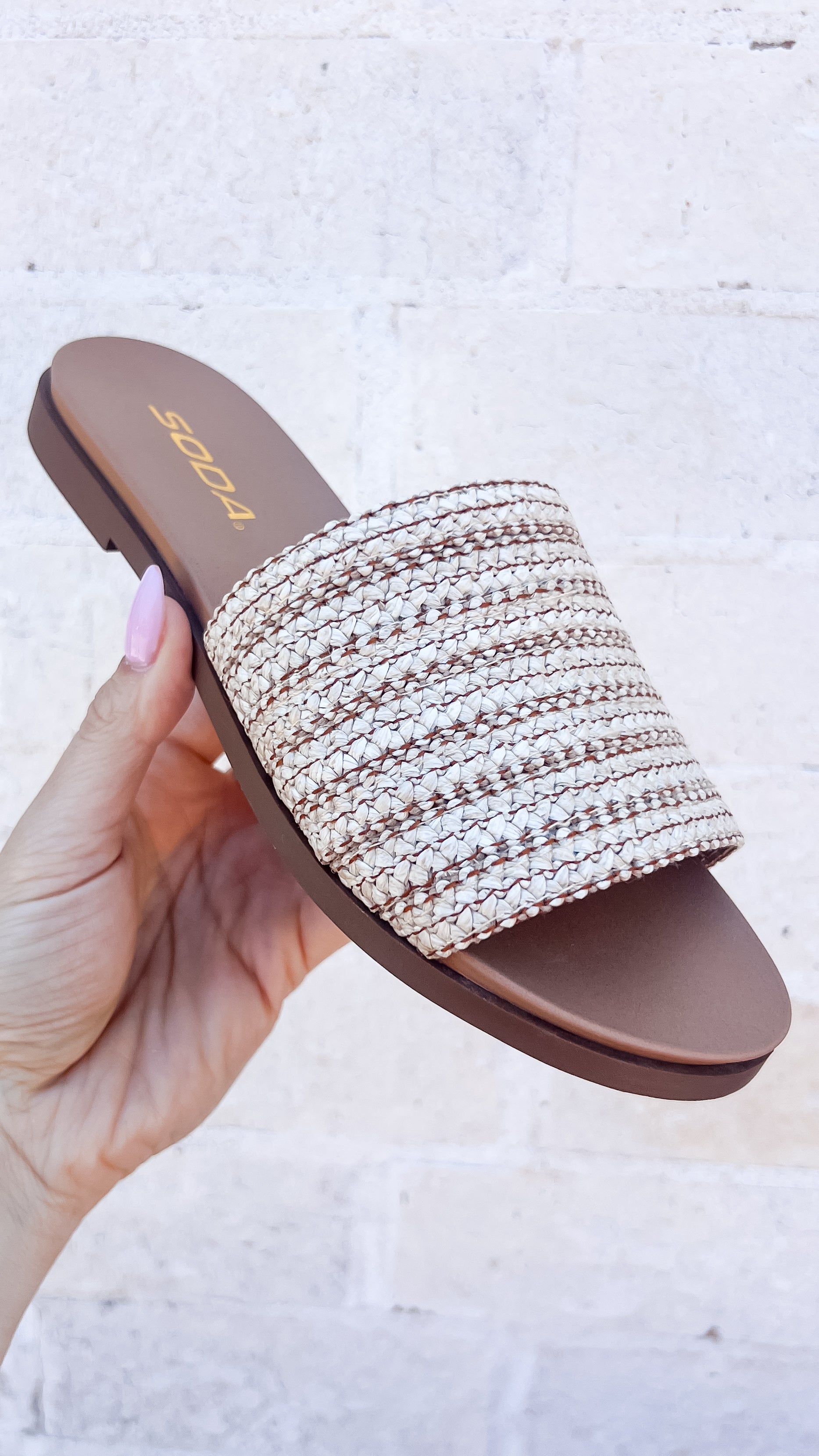 AVERY TAN WOVEN RAFFIA FLAT SANDAL