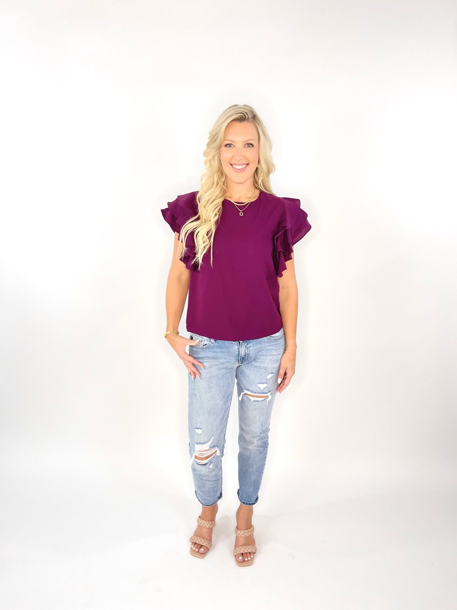 Easy To Love Plum Flowy Sleeve Top