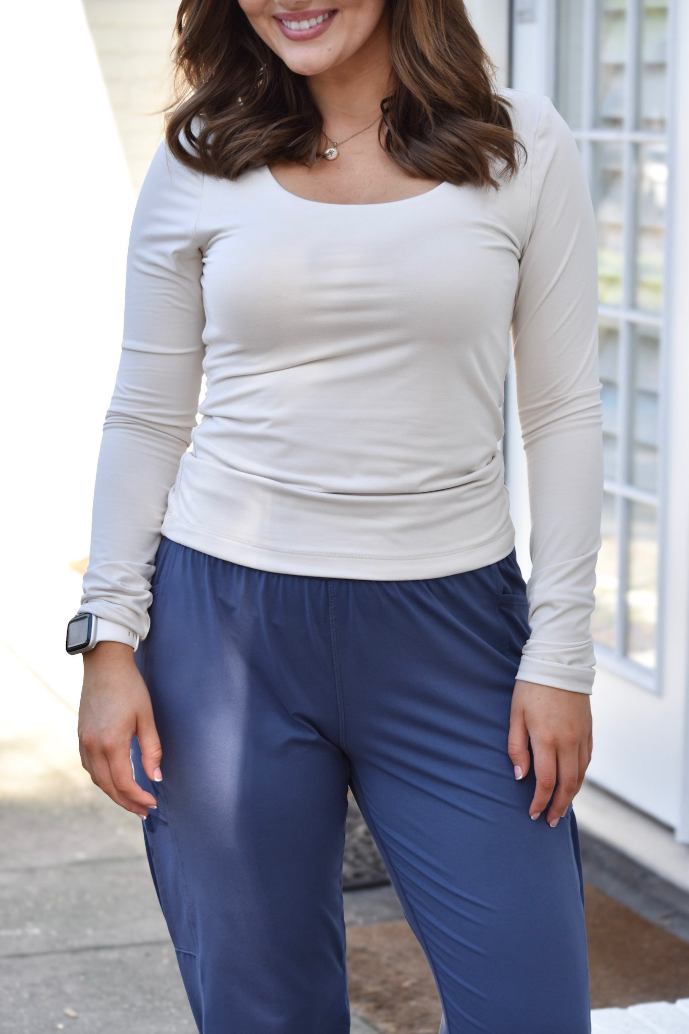 It's Your Time White Pearl Round Neck Long Sleeve Top