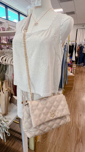Leigh Nude Quilted Crossbody Purse