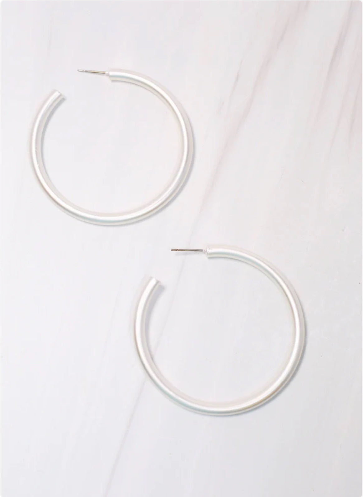 Arden Satin Matte Silver Hoop Earrings