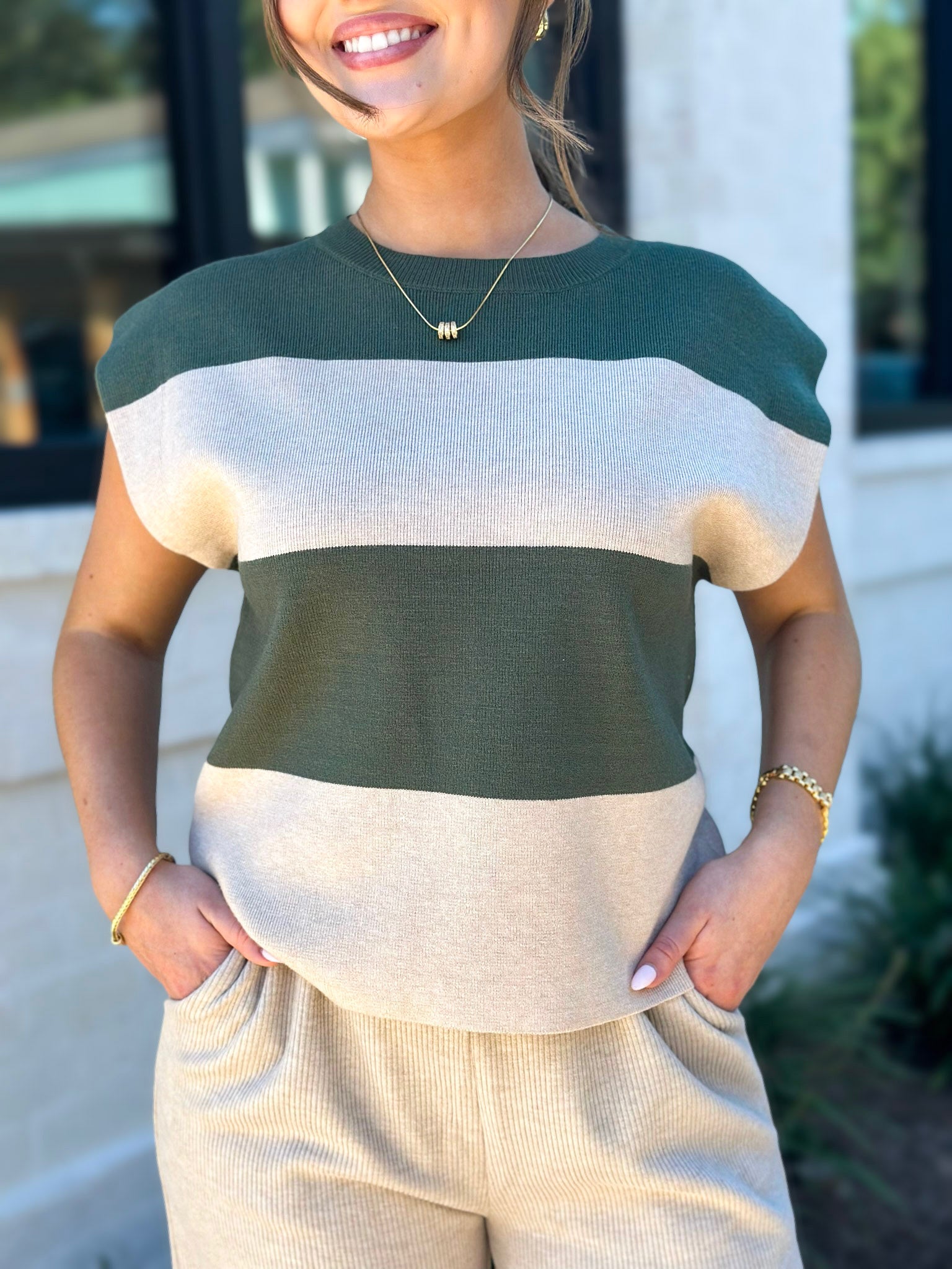 Keep It Casual Olive Striped Sweater Top