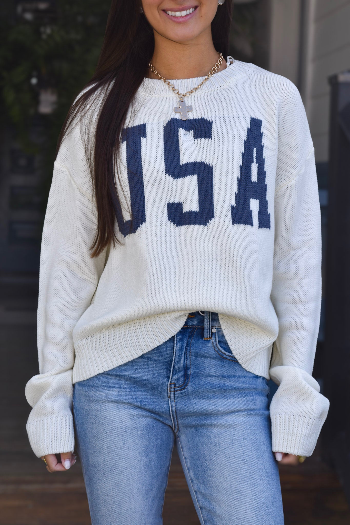 USA Navy/Cream Sweater