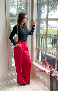 Headed Out Dull Satin Elastic Back Red Trouser