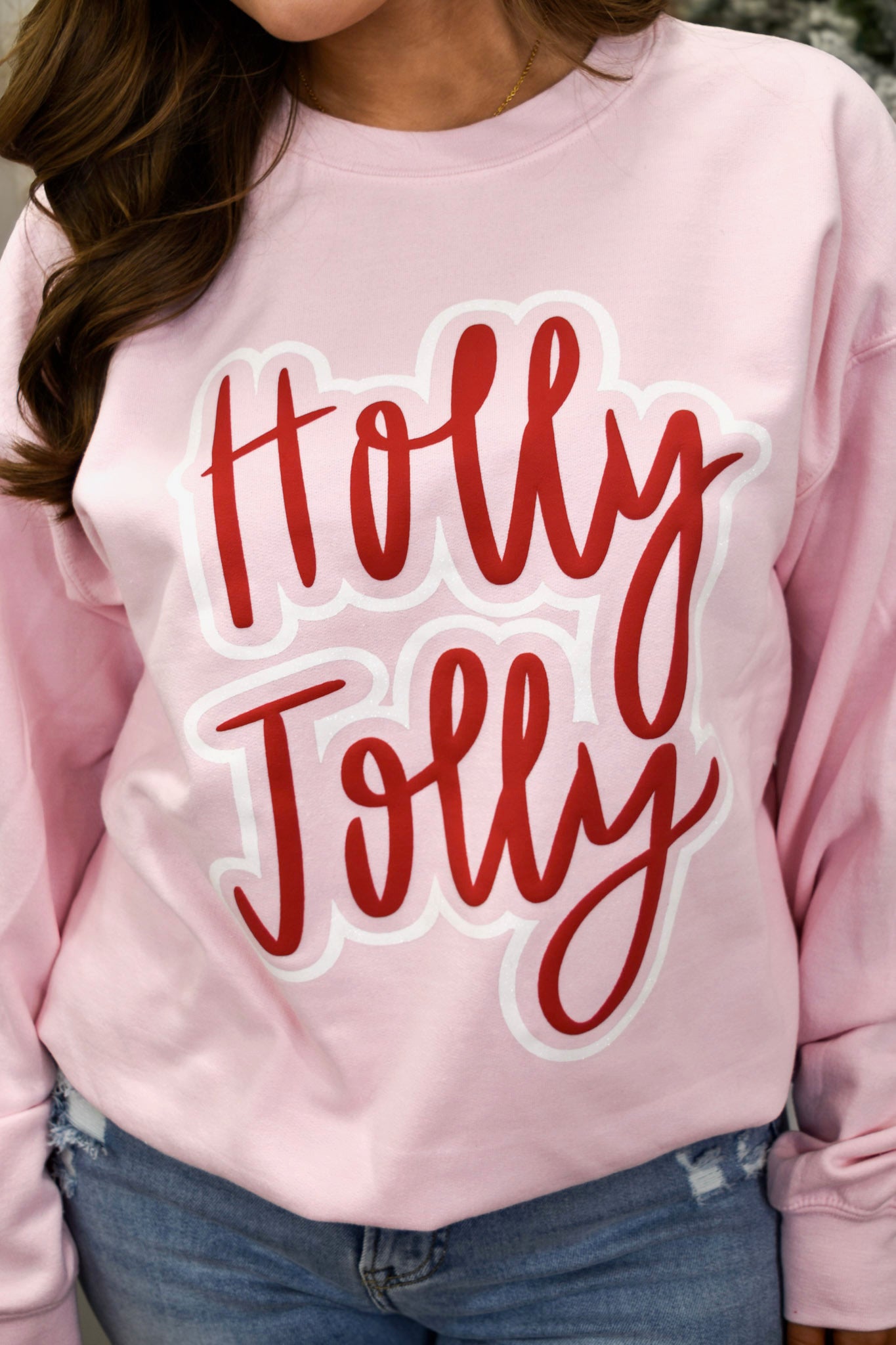 Holly Jolly Puff Pink Sweatshirt