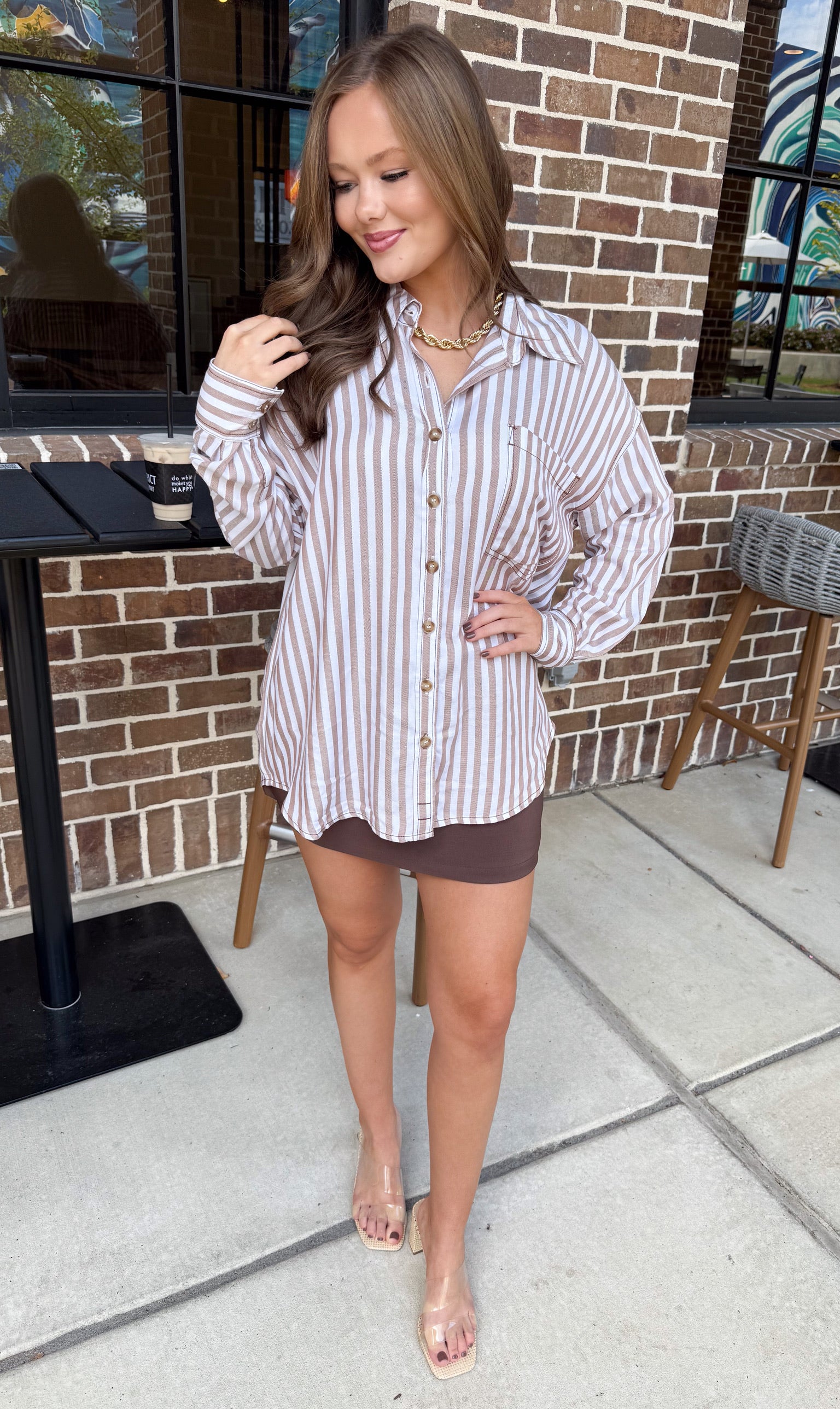Dasia Brown Striped Button Down Shirt