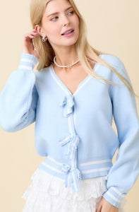 Know What To Do Light Blue Ribbon Bow Cardigan