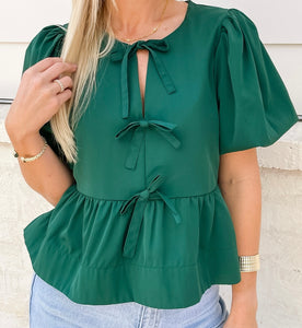 Center Stage Green Bow Detail Top