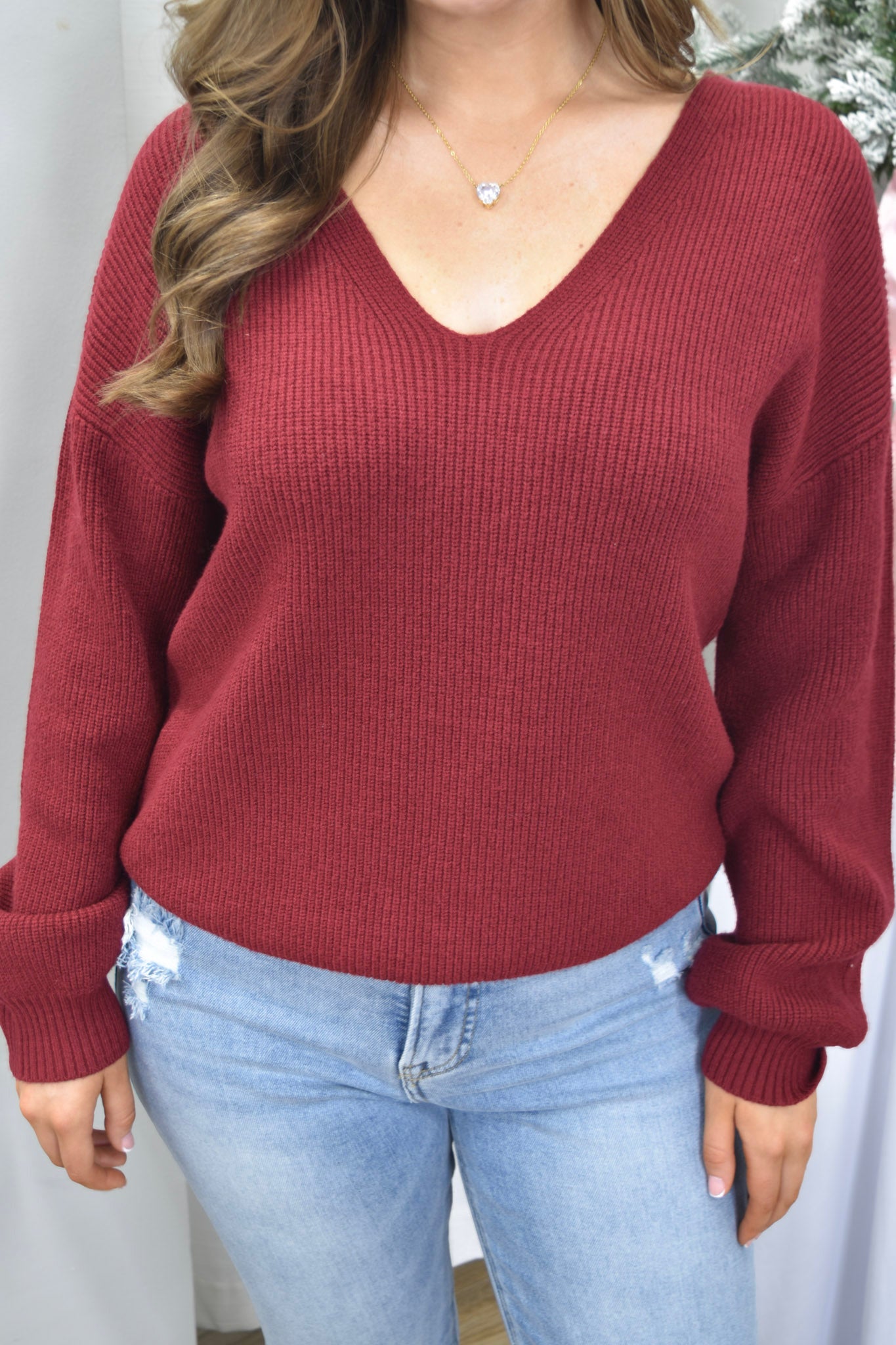 Dreams Become Reality Deep Red Sweater With Bow Detail