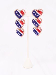 American Red White & Blue Heart Drop Earrings