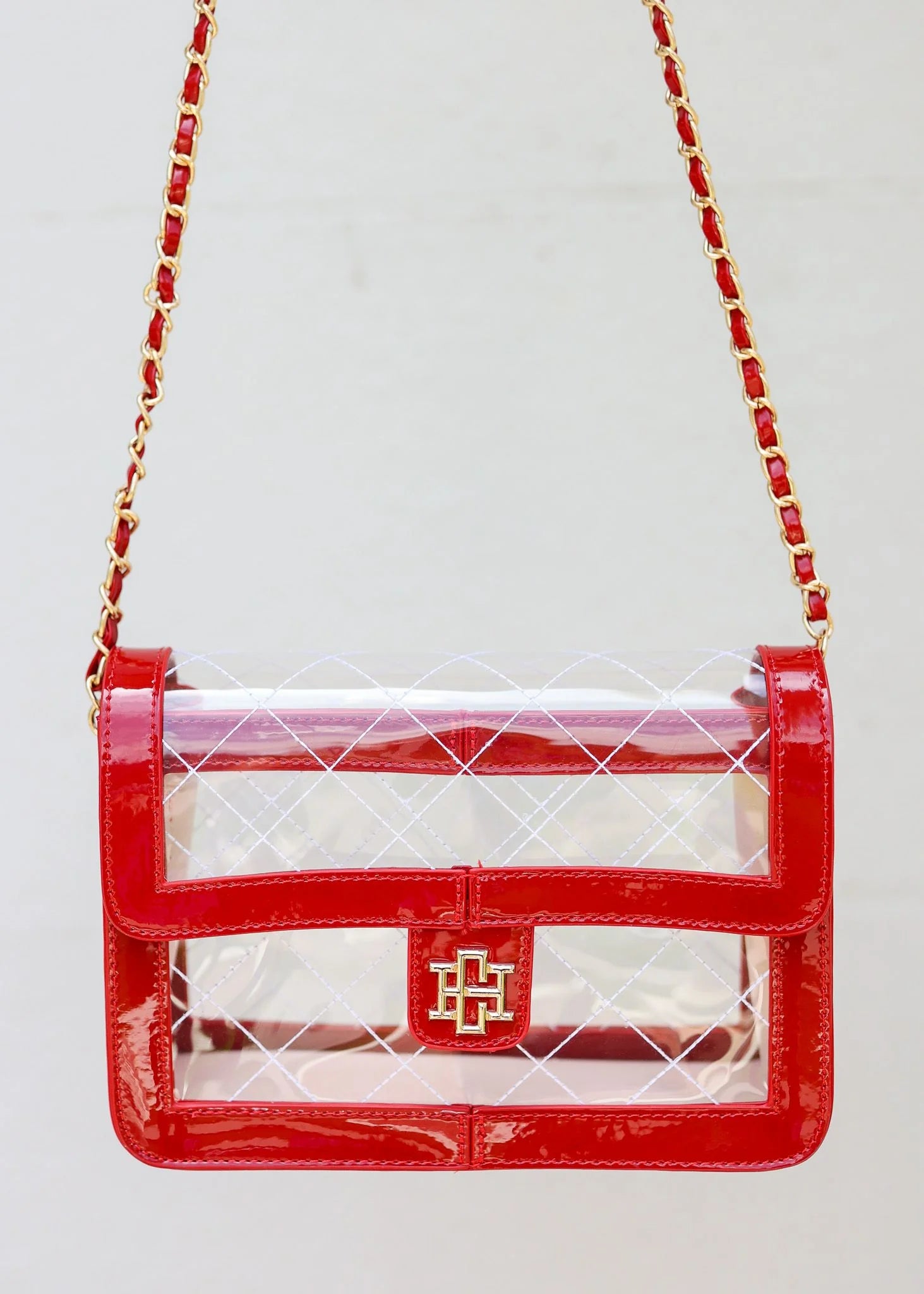 Quinn Red Patent Quilted Clear Bag