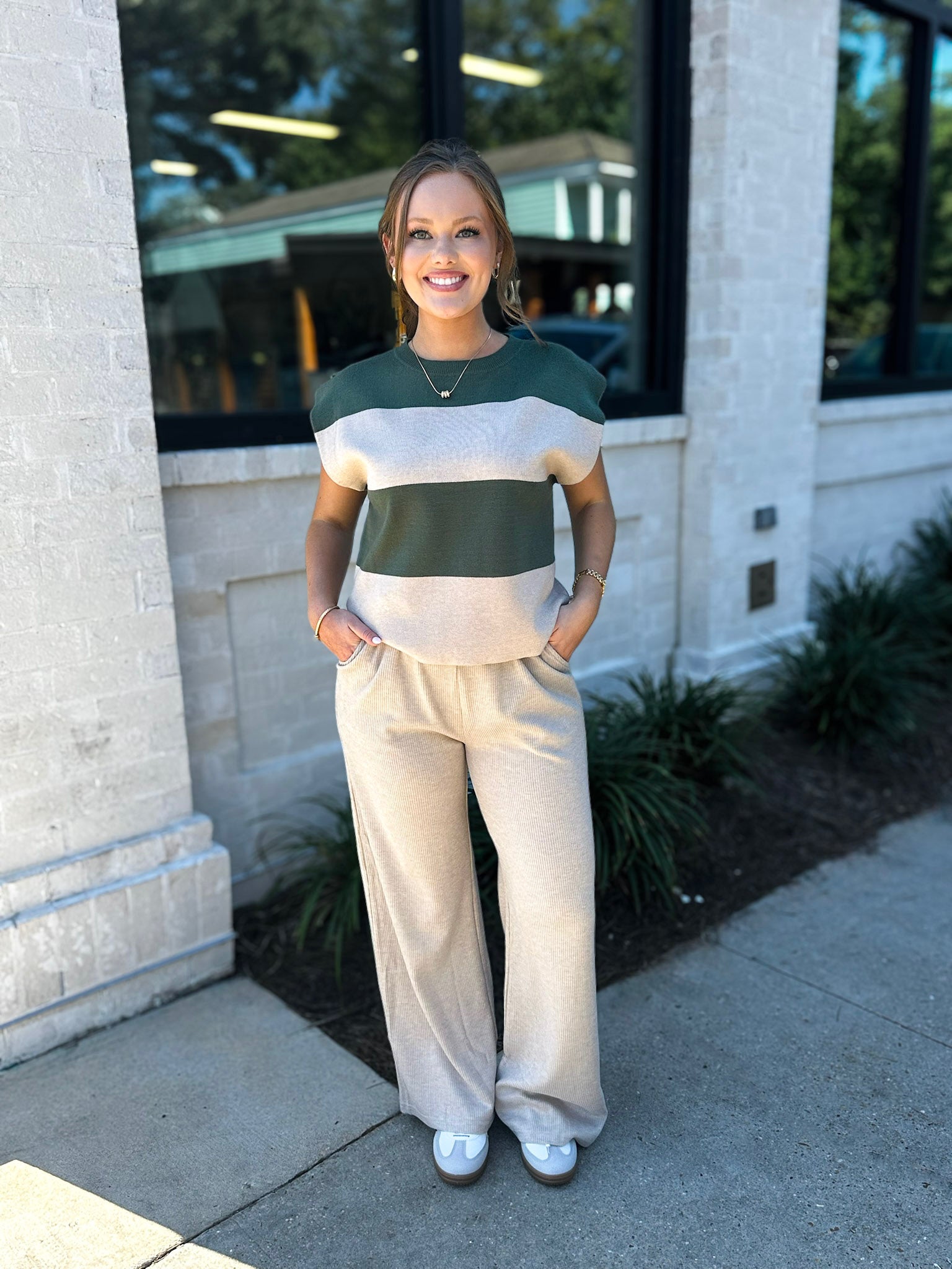 Keep It Casual Olive Striped Sweater Top