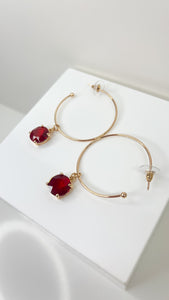 Gold Hoop With Red Stone Earring
