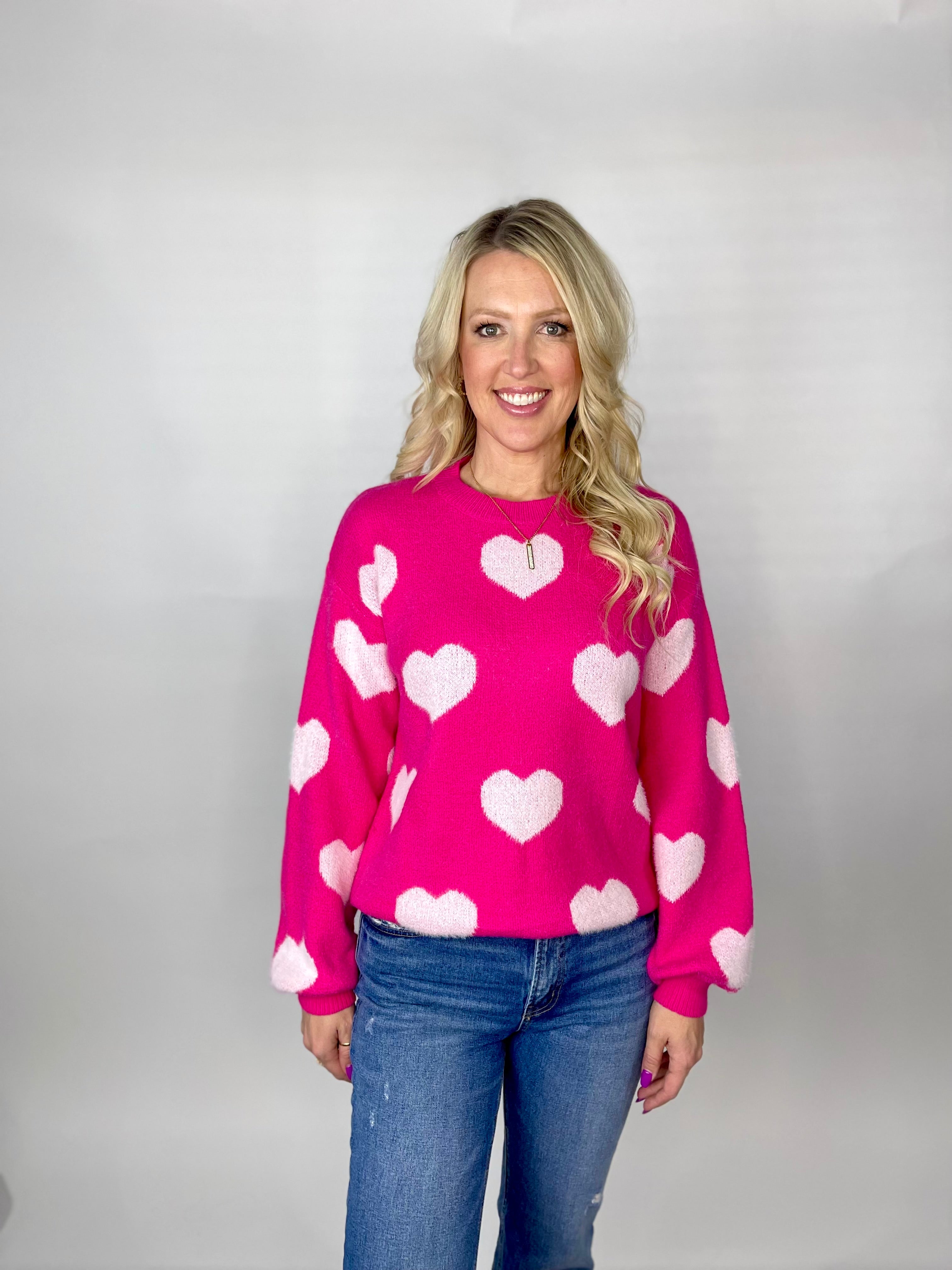 One True Love Rose Pink Heart Sweater