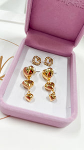 Crystal Heart Stud with Tiered 3D Gold Hearts