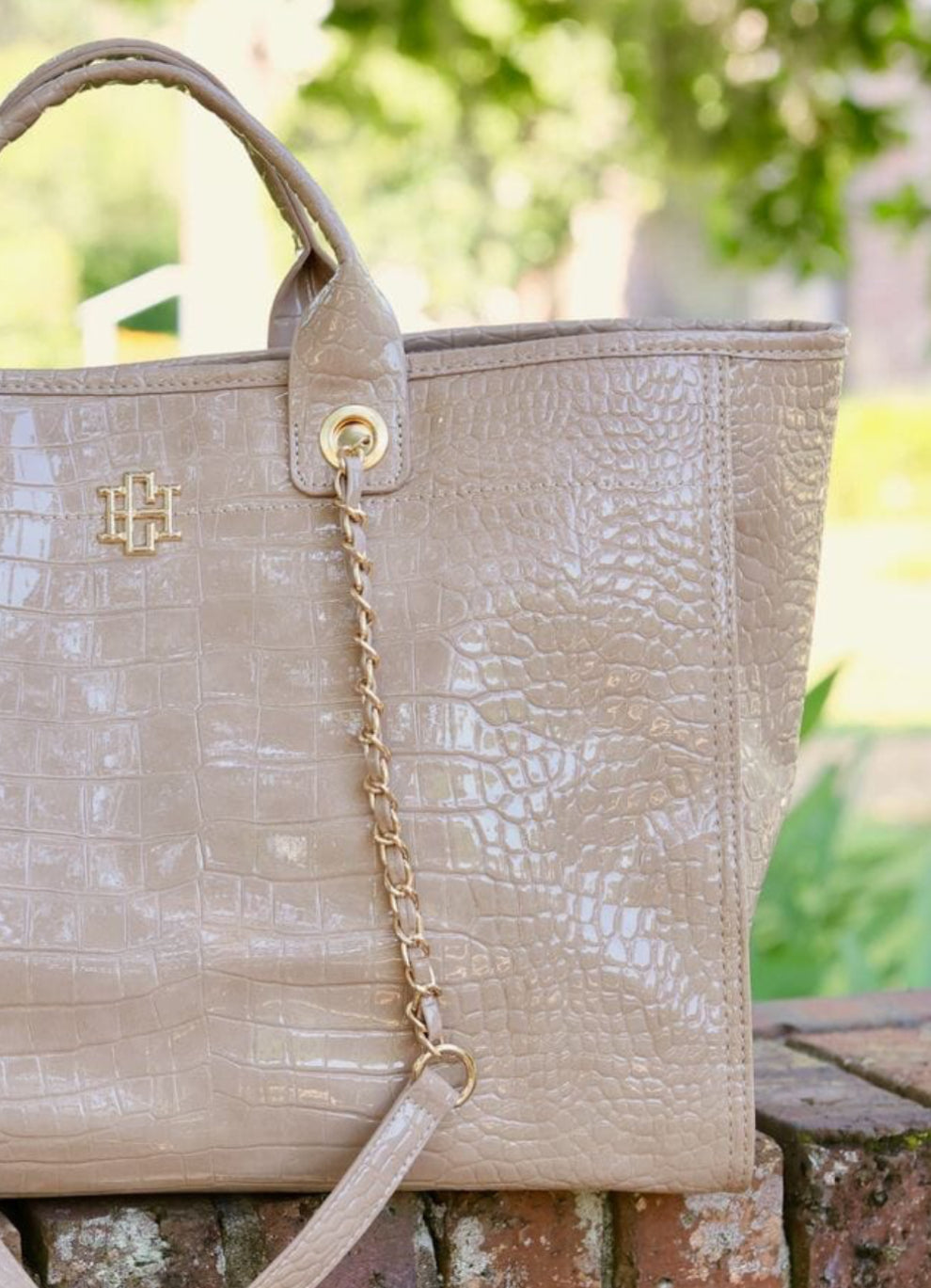 Melissa Taupe Patent Tote Bag