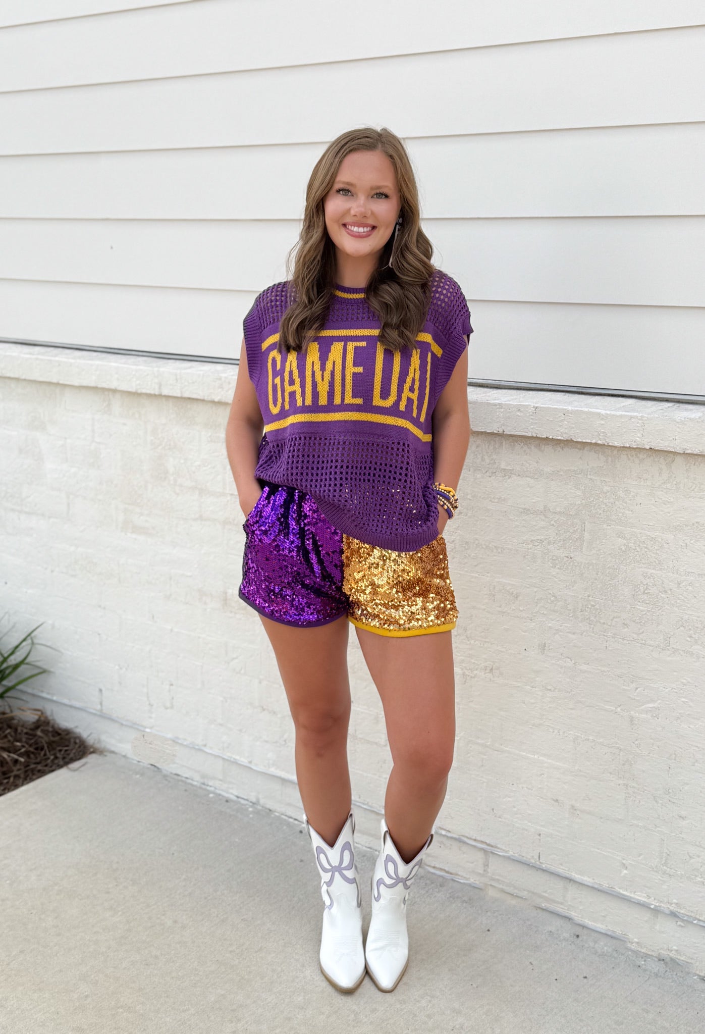 Purple & Yellow Color Combo Sequins Shorts