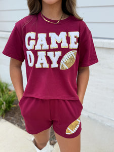 Game Day Football Patch Garnet Top