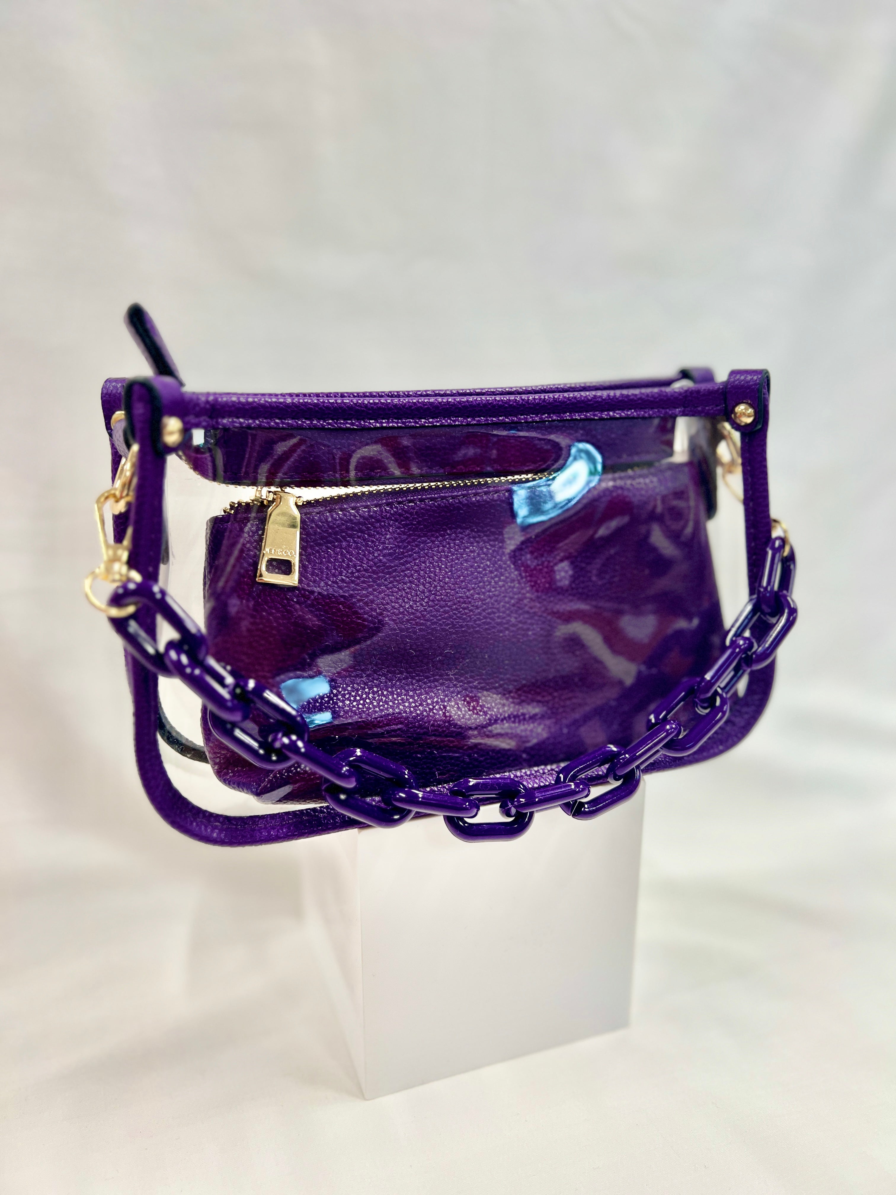 Jessica Purple Clear Crossbody w/ Chain