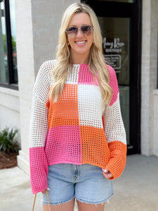 One Last Time Pink/Orange Crochet Top