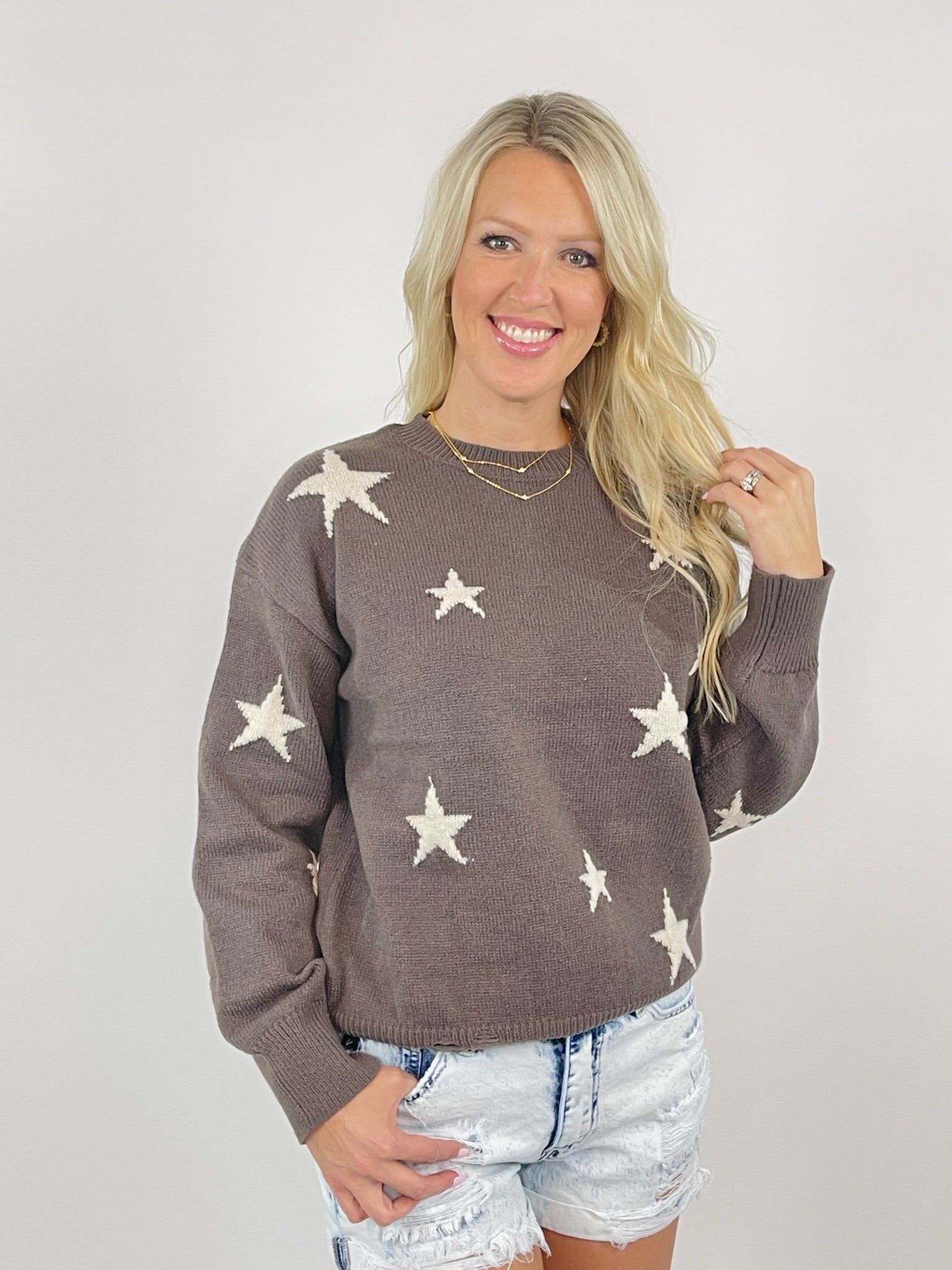 Star Gazing Mocha Long Sleeve Sweater