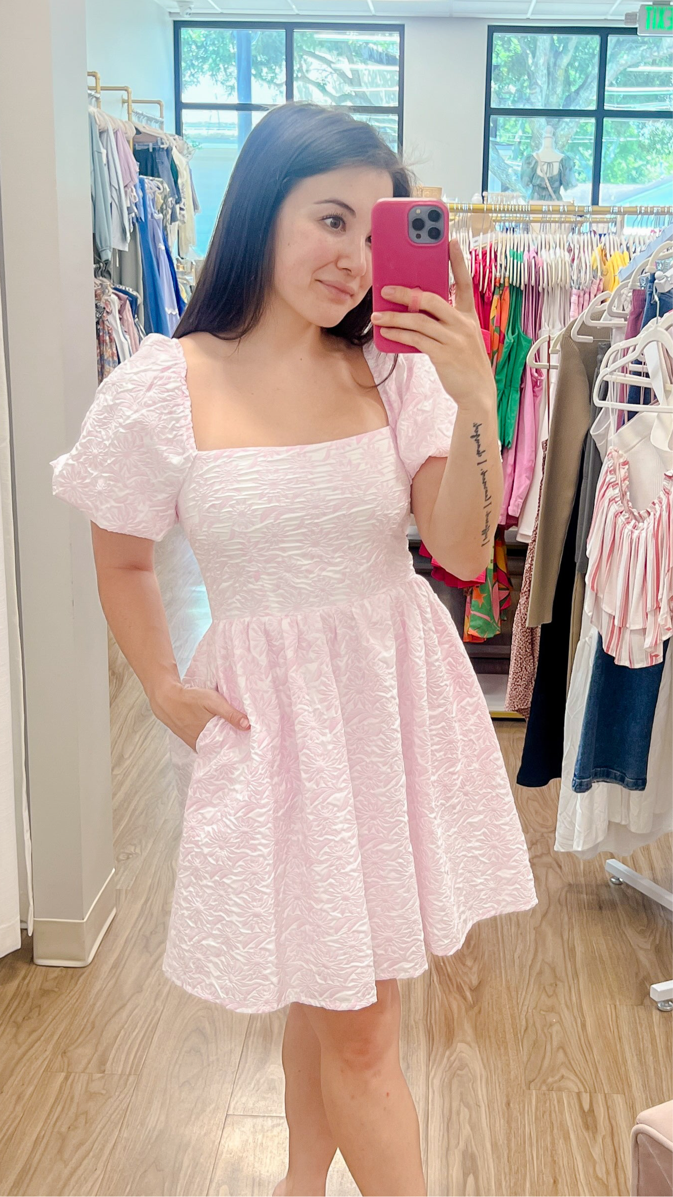 Take Your Time Pink Puff Sleeve Babydoll Dress