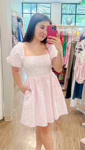 Take Your Time Pink Puff Sleeve Babydoll Dress
