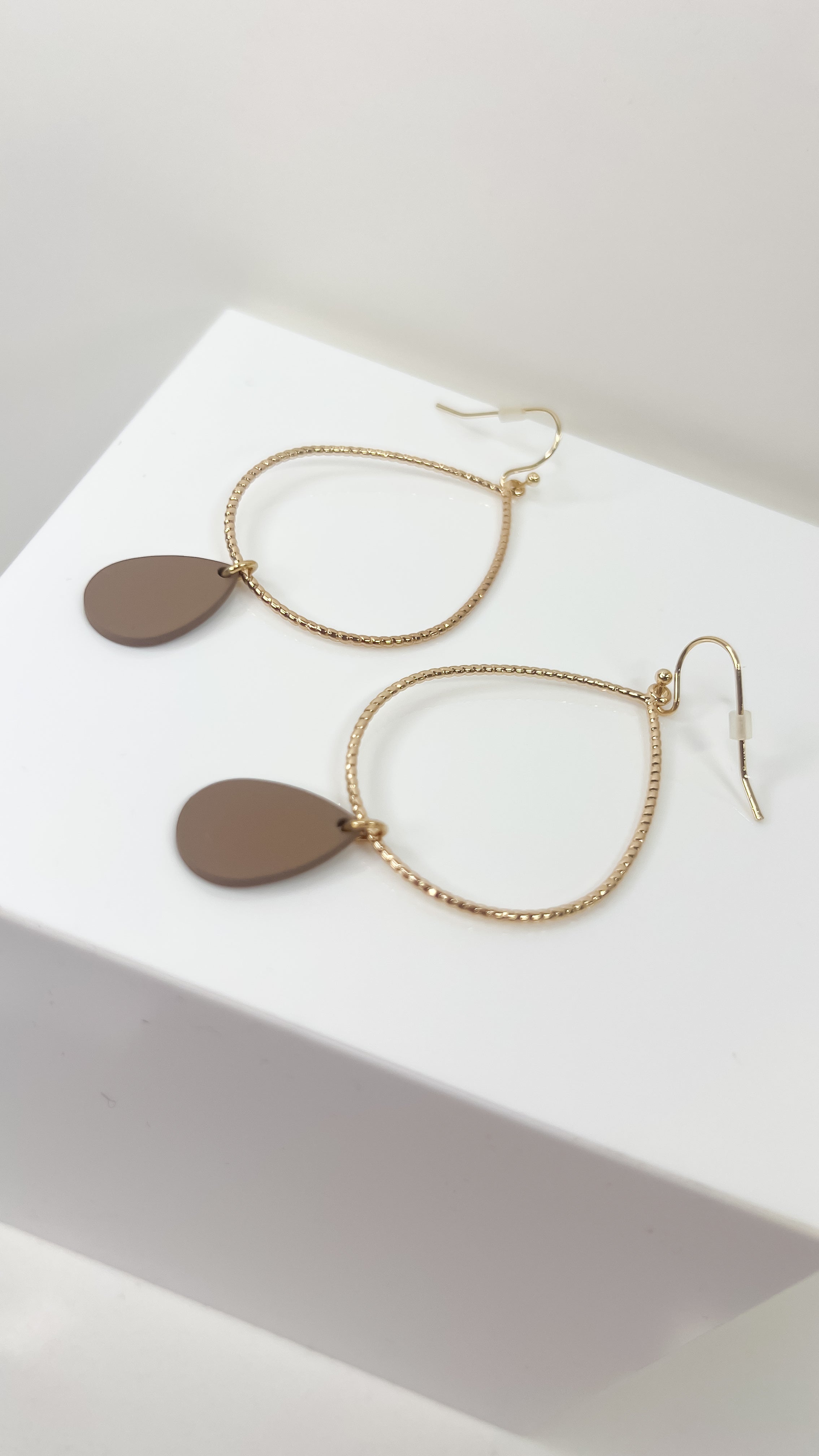 Gold Hoop With Taupe Teardrop Earring