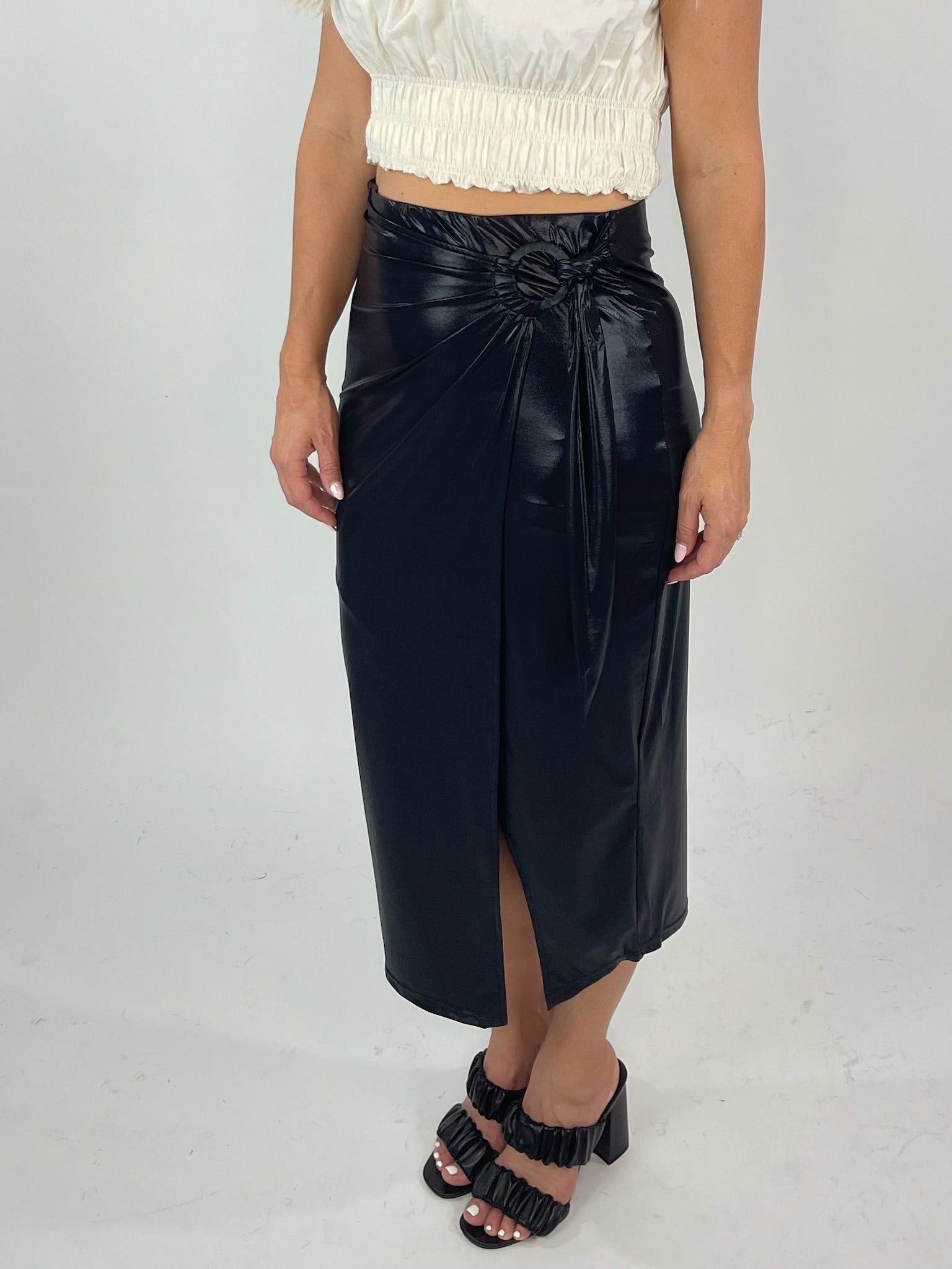 Melanie Black Wrap Midi Skirt