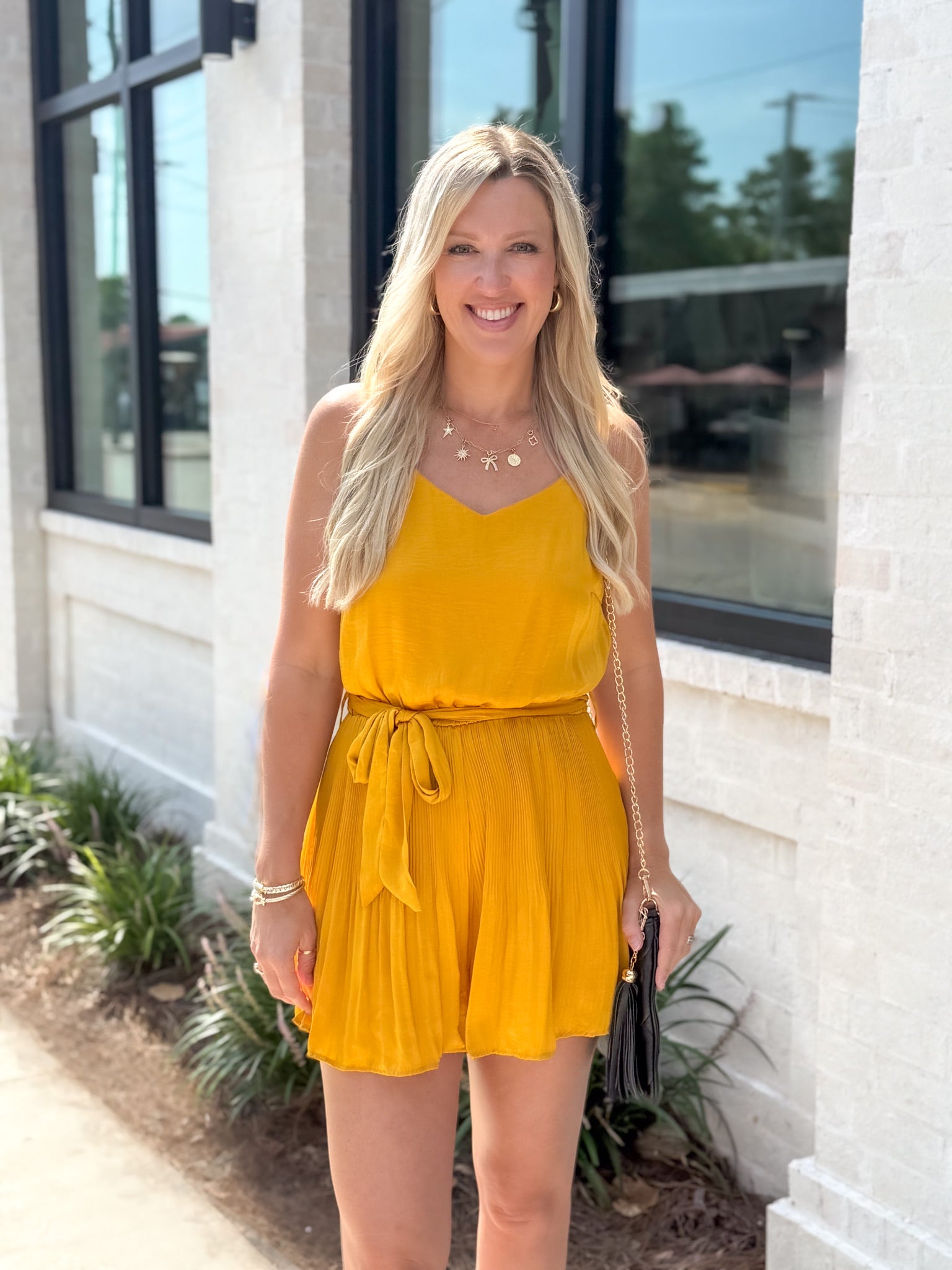 Cheering You On Gold Satin Cami Romper