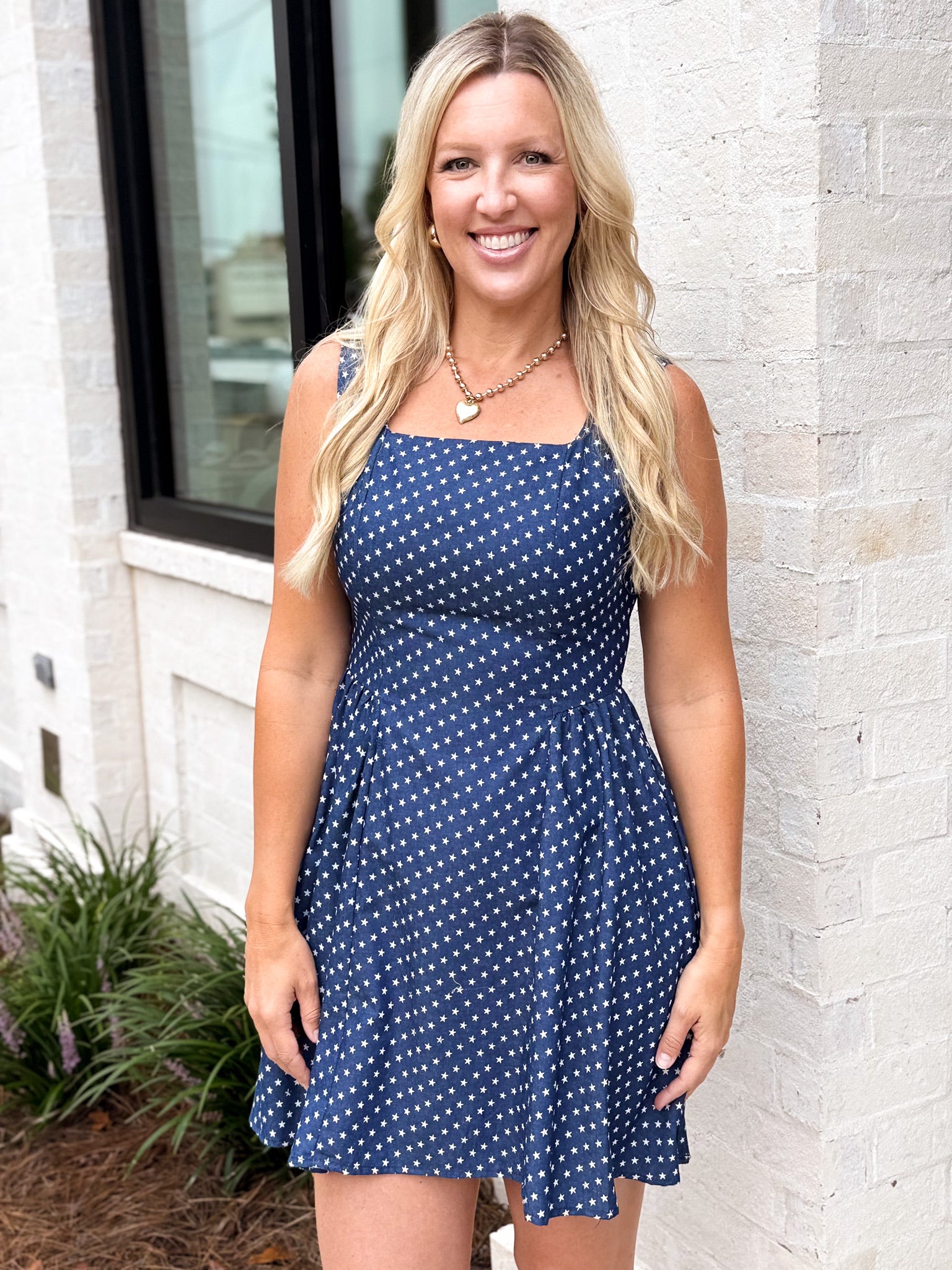 American Beauty Demin Blue Star Mini Dress American Beauty Demin Blue Star Mini Dress