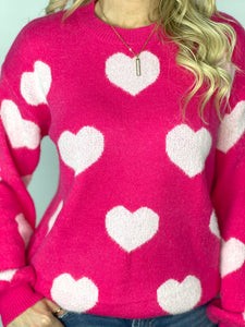 One True Love Rose Pink Heart Sweater